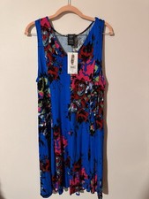 Chelsea & Theodore Women's Size XL Full Bloom Blue Floral Sleeveless Dress Flowy