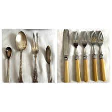 Antique Mixed Lot Fish Knives & Forks  Faux Bone Handle + Others 10 items
