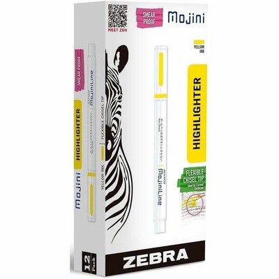 Zebra Pen Mojini Highlighter Yellow Neon Ink Chisel Tip 12 Pack 70250