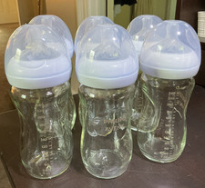 Philips Avent Natural Glass Bottles 8oz 6 Pack Lot with Nipples and Caps