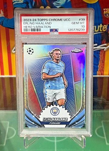 2023-24 Topps Chrome UEFA #39 Erling Haaland Hero Variation SSP PSA 10 Gem Mint
