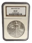 2004 American Silver Eagle $1 Dollar Coin One Troy Ounce 0.999 Fine NGC MS69