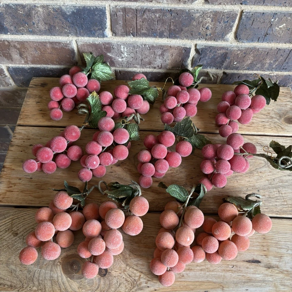 Racimos de uva sintética con cuentas azucaradas de colección adornos rojo y naranja 12 racimos Foto 2 de 4