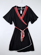 NY Collection Flutter Sleeve Faux Wrap midi dress Black Red petite plus size 2XP