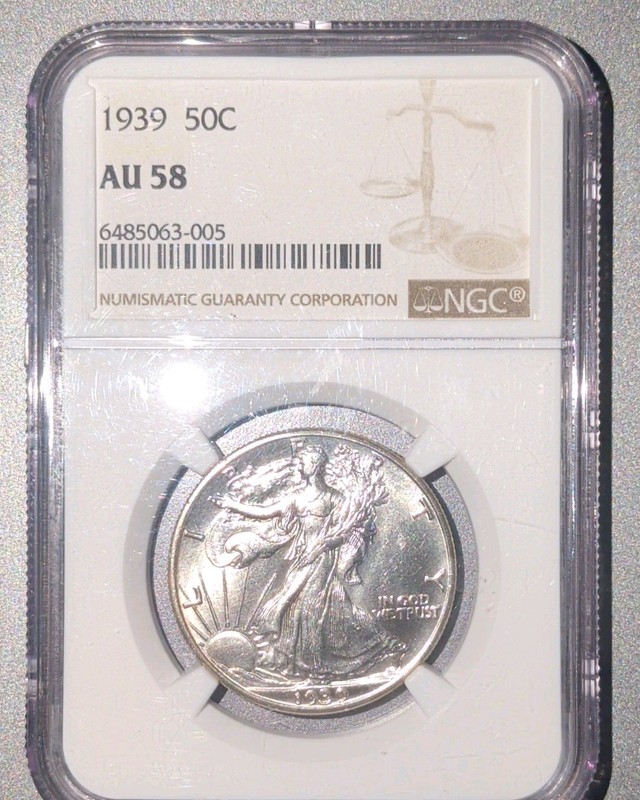 1939 50C Liberty Walking Half Dollar NGC AU58 6485063-005 Silver