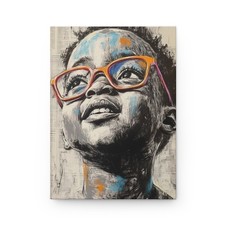 Boy with Colorful Glasses Hardcover Journal  Portrait Art Notebook