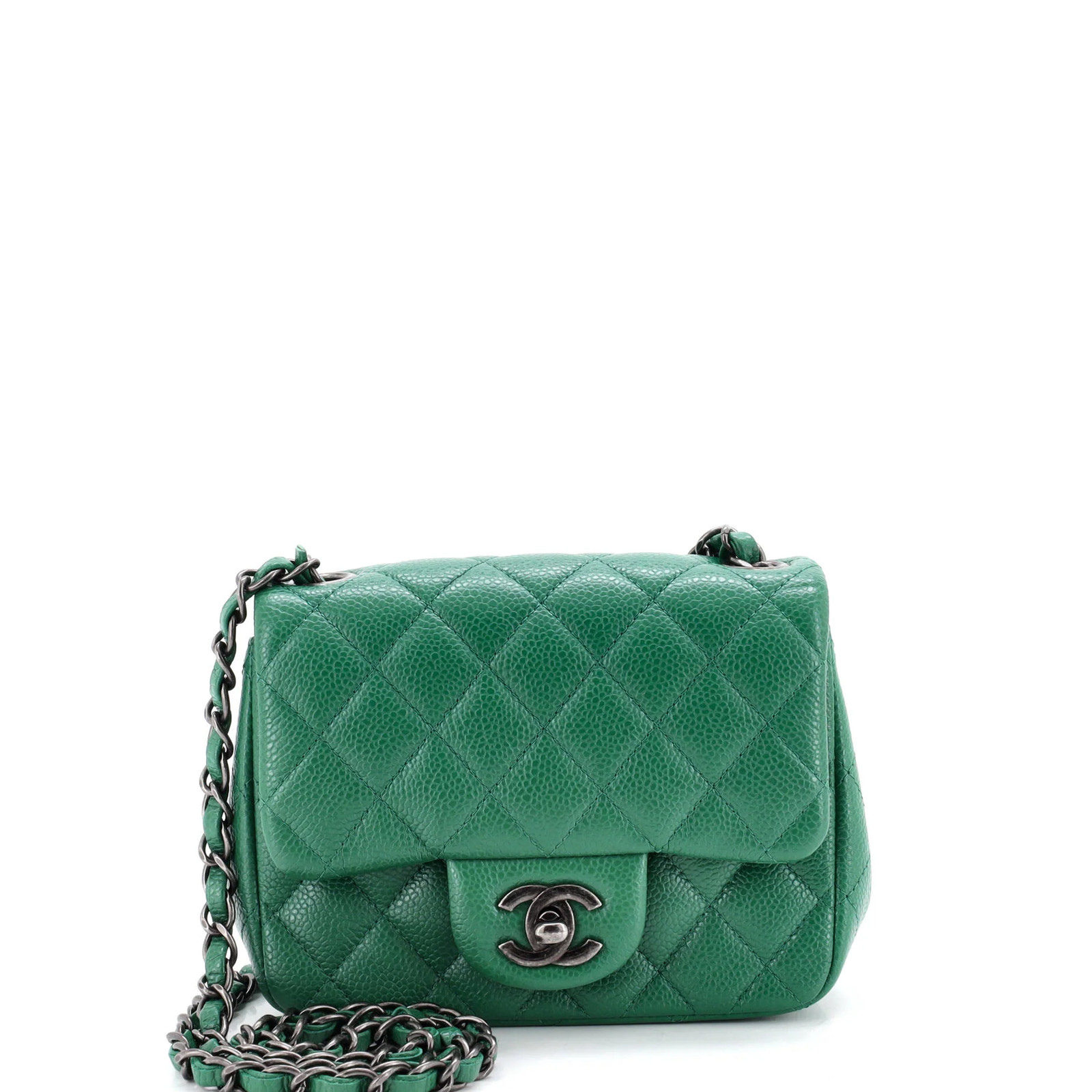 Chanel Square Classic Single Flap Bag Quilted Caviar Mini