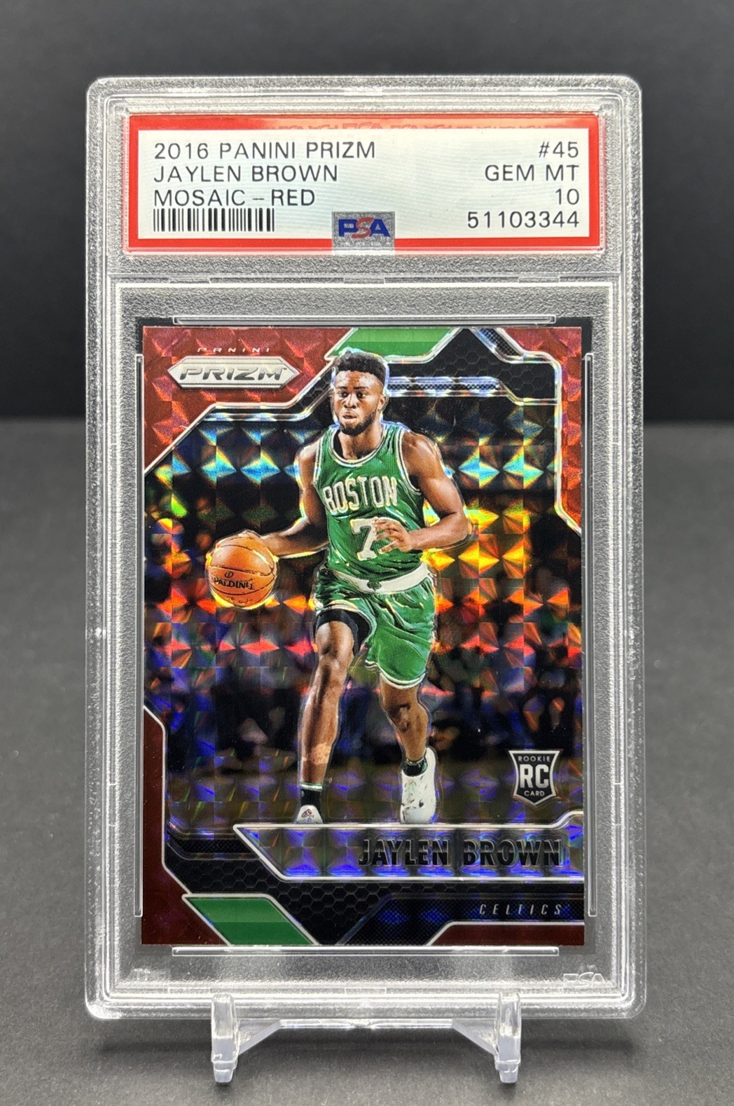 2016-17 PANINI PRIZM MOSAIC NBA #45 Jaylen Brown Celtics RC Red Prizm PSA 10