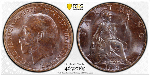 1918 Great Britain Farthing PCGS MS66 S-4059 Blackened Finish highest graded!!