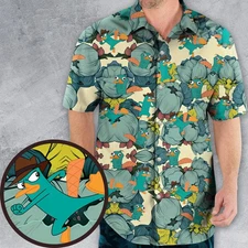 Perry The Platypus Phineas and Ferb Hawaiian Shirt, Unisex Adult, S-5XL