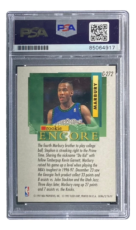 Stephon Marbury Signed 1997 Fleer #G-272 Timberwolves Rookie Card PSA/DNA - Image 2 of 4