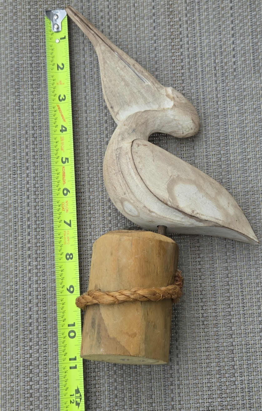 Vintage Handcrafted Wood Pelican Sculpture Coastal Nautical Rope Folk Art 11"