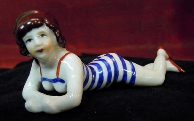 Art Nouveau Style Figurine Bathing Beauty Sexy Art Deco-German Style Porcelain