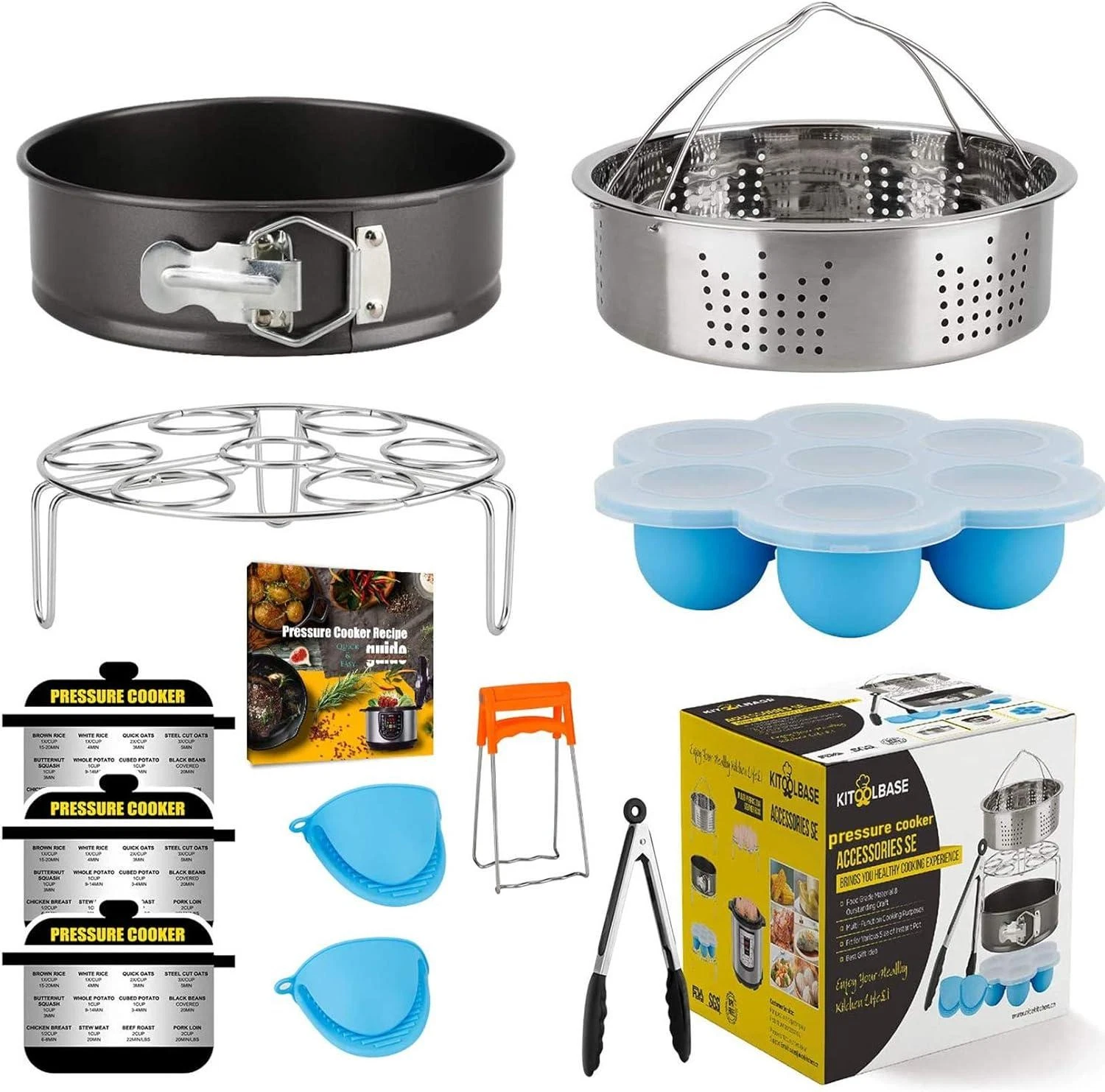 12 Piece Pressure Cooker Accessories Set 6Qt 8Qt Steamer Basket Pan Trivet Egg