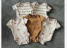 Mamas & Papas Set x 5 Baby Boy Bodysuits Neutral Rhino 0-3 M Excellent Condition
