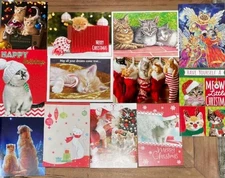 Lot of 12 Cat & Kitten Lovers CHRISTMAS CARDS Avanti / Leanin' Tree / AG +