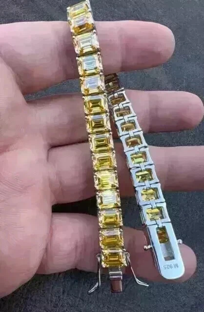 Brazalete de tenis para hombre de citrino creado en laboratorio corte esmeralda de 7 quilates acabado en oro blanco de 14 quilates Foto 4 de 4