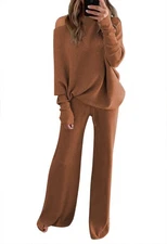 Women's 2PC Set Sweater & Wide Leg Pants Tracksuit Outfits One Shoulder Knit