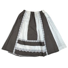 Vintage Brown Polka Dot Eyelet Lace Trim Prairie Skirt Cottagecore Midi