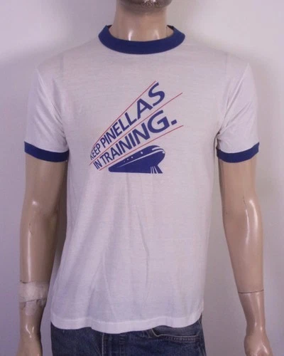 vintage 80s Amtrack Ringer T-Shirt USA single stitch Pinellas Rail USA thin SZ L