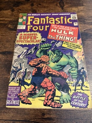 THE FANTASTIC FOUR #25  1964 2nd HULK v THING BATTLE COVER DETACHED BUT COMPLETE