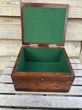 Vintage Wooden Tea Box With Green Felt Interior