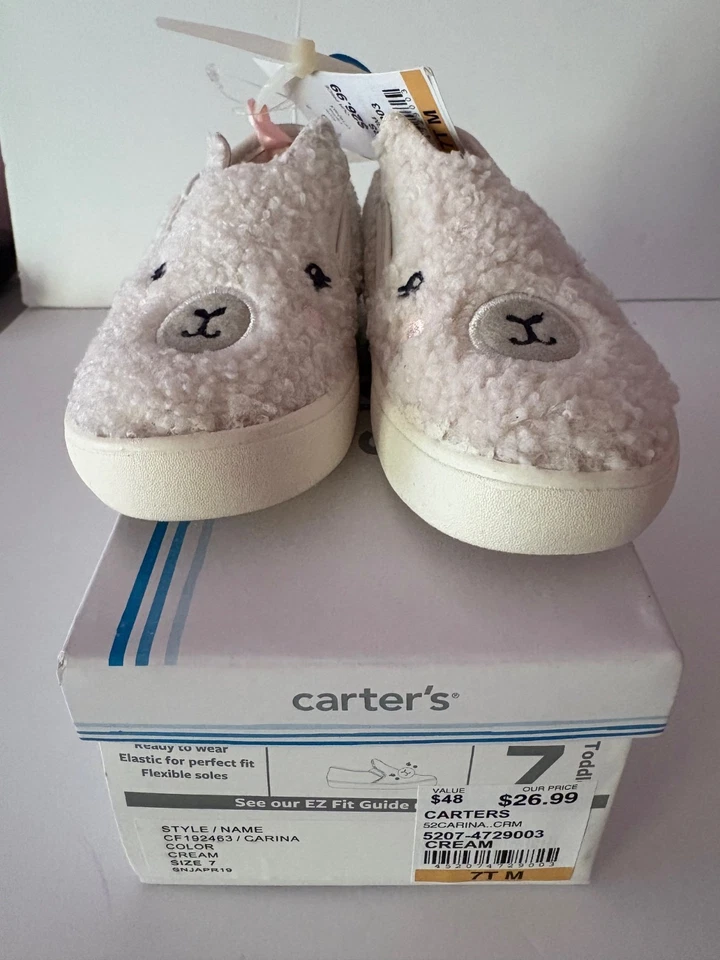 NWB Carter’s Toddler Sz. 7 Carina Ivory Faux Fur  Slip-On Sneakers Shoes $48 - Image 3 of 4