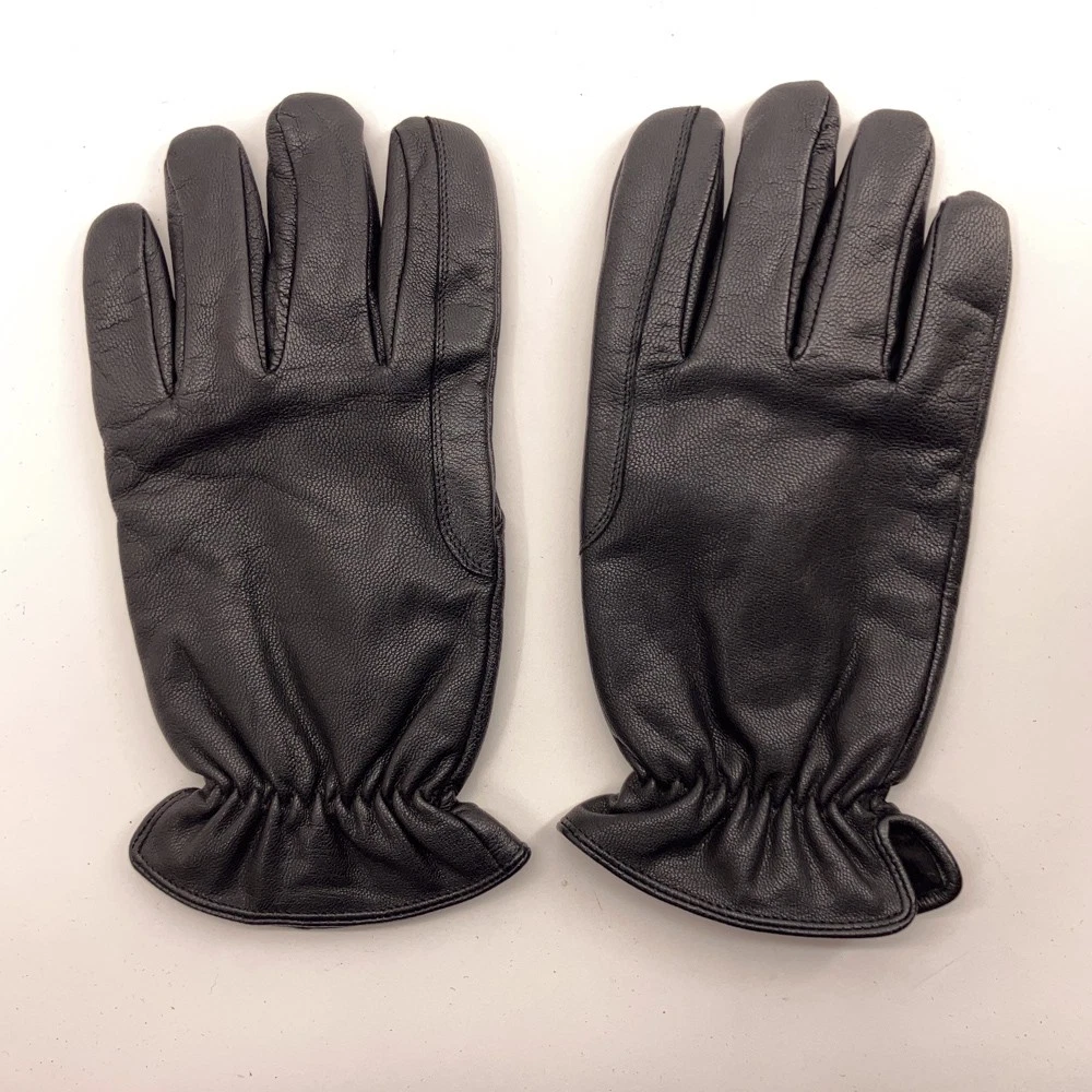 Men L Black Patterned Leather Thinsulate Lined Winter Gloves Zigzag cuff pattern