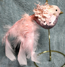 1 PINK BIRD CHRISTMAS ORNAMENT W/GLITTER  FEATHERS ABOUT 8" LONG NO BOX