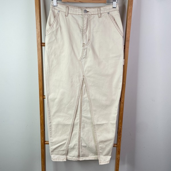 Araminta James Denim Maxi Skirt Womens Extra Small Cream Cotton Split Utility