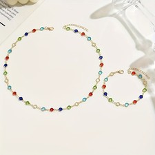 2pcs/set Jewelry Set Colorful Perfect Gift Handcrafted Chain For Women ;