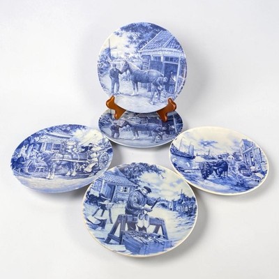 Vtg Ter Steege BV Holland Delft Blauw Blue Hand Decorated 7 3/4  Wall Plate Farm