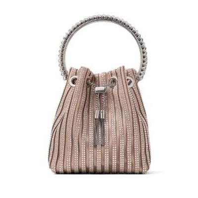 NEW Jimmy Choo Bon Bon Striped Crystal Embellished Bucket Bag in Macaron $4,350