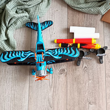 Playmobil Flugzeug 9336 Doppeldecker blau/schwarz mit Propeller, 2 Raketen