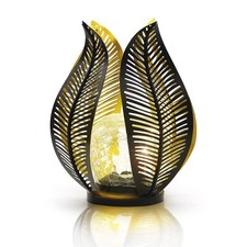 Solar Garden Lights Waterproof Decorations,Crackle Globe Glass,Metal Palm Lea...