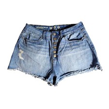 Rewash Super High Rise Mom Shorts Distressed Fray Hem Medium Wash