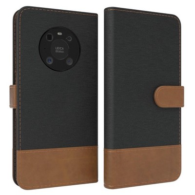 Für Huawei Mate 40 Pro Klappetui Denim Hülle EC Kartenfach Kunstleder Schwarz