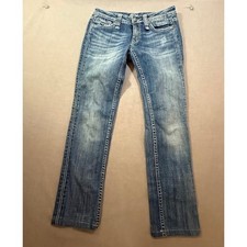 Miss Me Jeans Women's Blue Denim Straight Jeans Embellished Pockets Size 27X27.