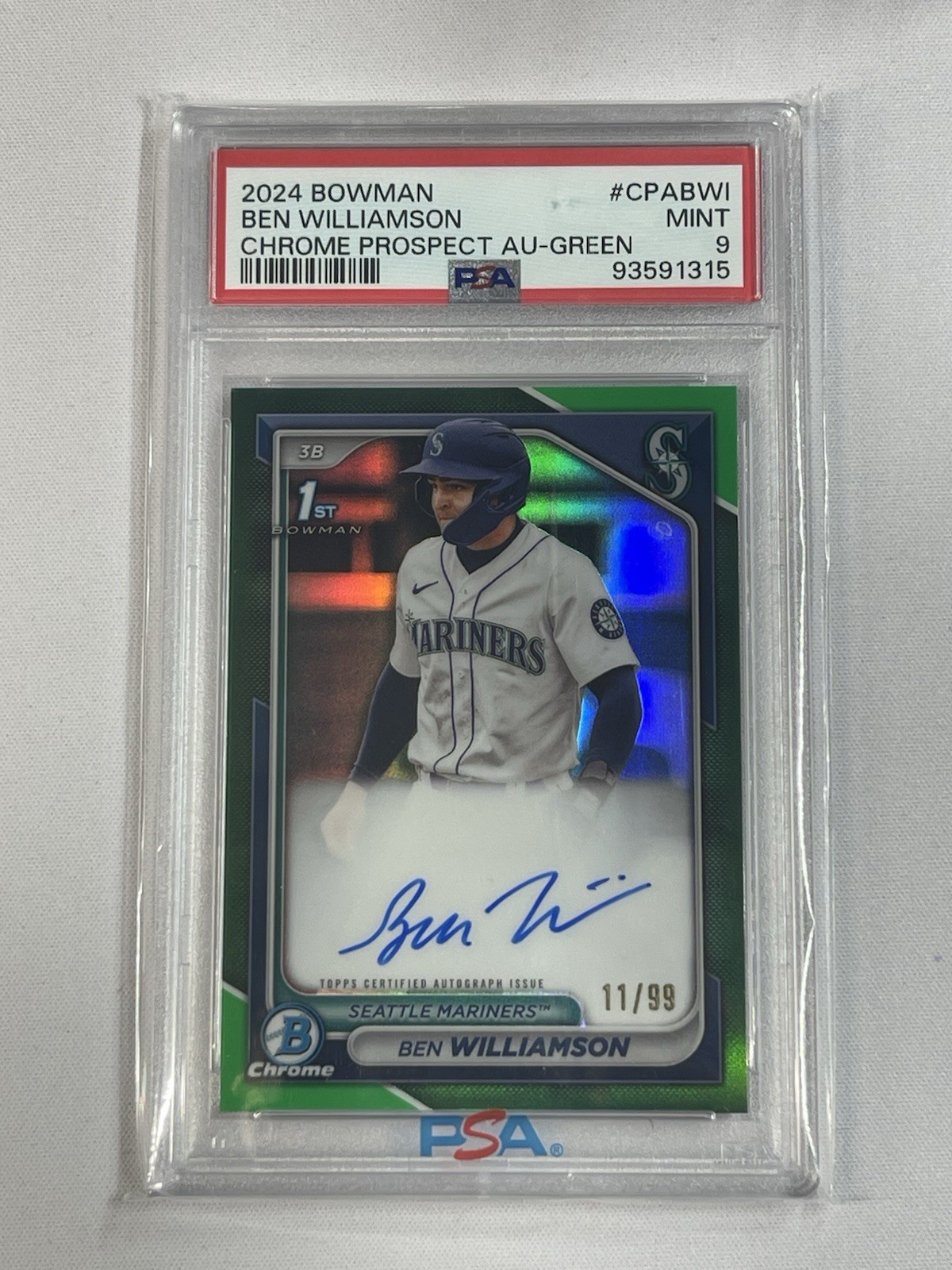 2024 Bowman Ben Williamson 1st Bowman Chrome True Green Refractor Auto /99