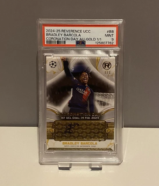 Topps Reverence 2024/25 Bradley Barcola Coronation Day Auto Gold 1/1 PSG PSA 9
