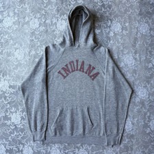 Vintage 80s Champion Indiana Graphic Long Sleeve Hoodie Large USA Made Gray
