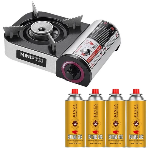 4x Butane Gas + Mini Portable Camping Outdoor Cooker Stove Single Burner Cooking