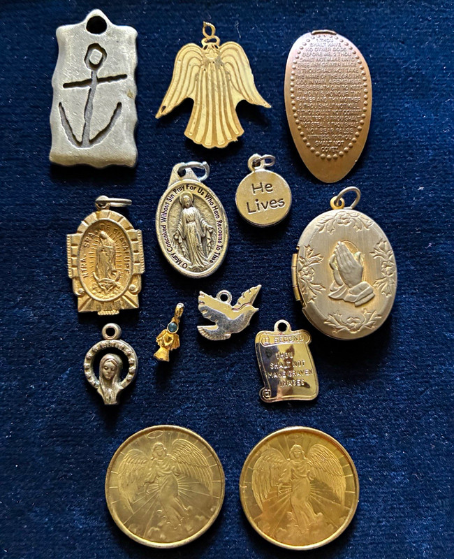  Lot Religious Charms Medals Pendants Locket Angel Mary Cross Anchor