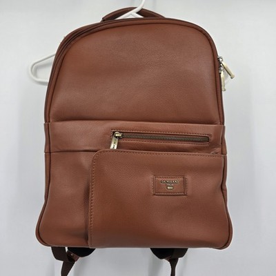 Da Milano Italia Leather Backpack 14x11x5 Tan Cognac Laptop Luggage Sleeve NWT