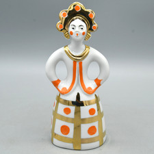 Vintage Dulevo USSR Porcelain Figurine Russian Folk Art Woman Bride Gold