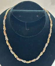 AU Turkey Sterling Silver 925 1/15 14K GF Leaves Necklace Tri-color 17.5” 7mm