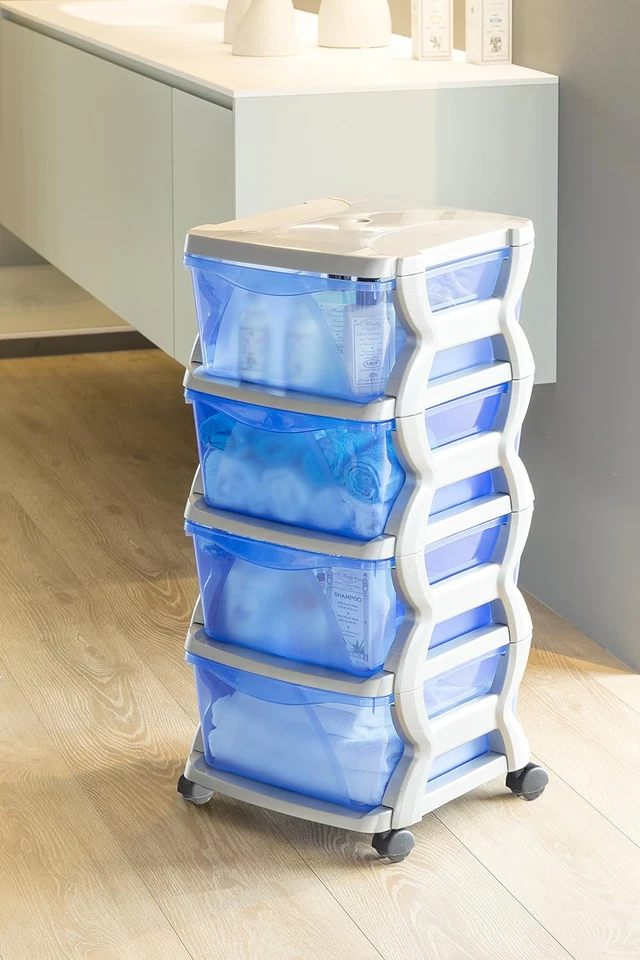 99005 Insieme Cassetti Con Ruote, Argento, 36 X 40 X 80 Cm - Immagine 2 di 4