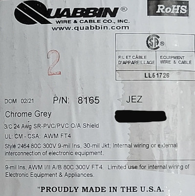 Quabbin 8165 24/3C Shielded Control/Communication Cable =Belden 9533 Gray /100ft