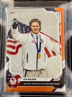 Ilia Malinin 2026 Olympics Topps NOW Card 3 Orange /25 Quad God Gold Medal