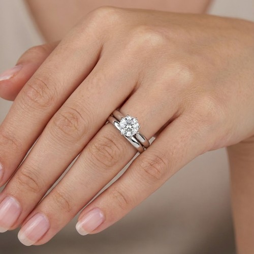 Solitaire Engagement Ring Set Platinum 2.04 Carat Round Lab-Grown Diamond I VS2